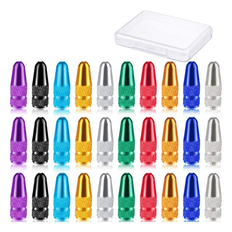 30 Pieces Bike Valve Caps Presta Valve Caps Alloy Bike Tire Valve Stem Caps Aluminum French Bicycle Air Tire Caps with 1 Clear Plastic Storage Box,10 Colors