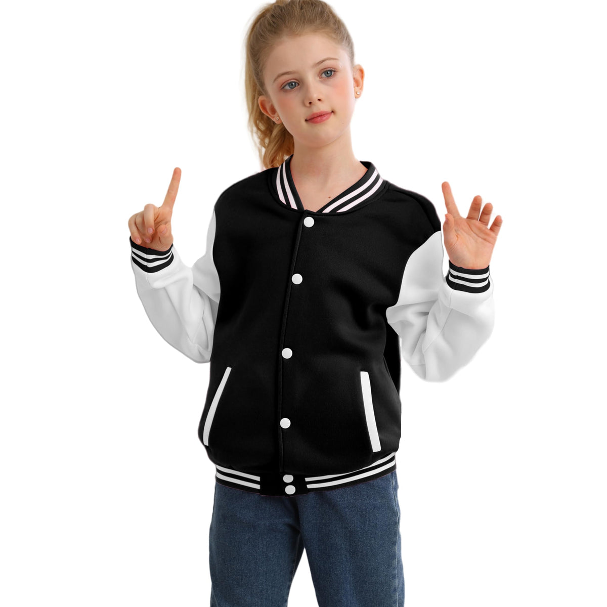 Icibgds Kids Varsity Jacket Boys Baseball Jacket Sports Outerwear Zipper Coat for Girls School Uniform (Black,6 Years,6 Years)