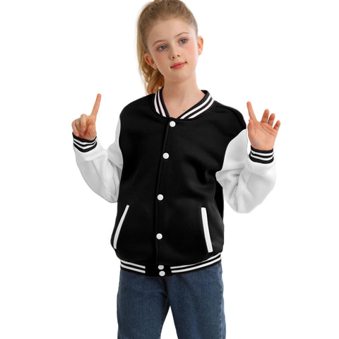 Icibgds Kids Varsity Jacket Boys Baseball Jacket Sports Outerwear Zipper Coat for Girls School Uniform (Black,6 Years,6 Years)