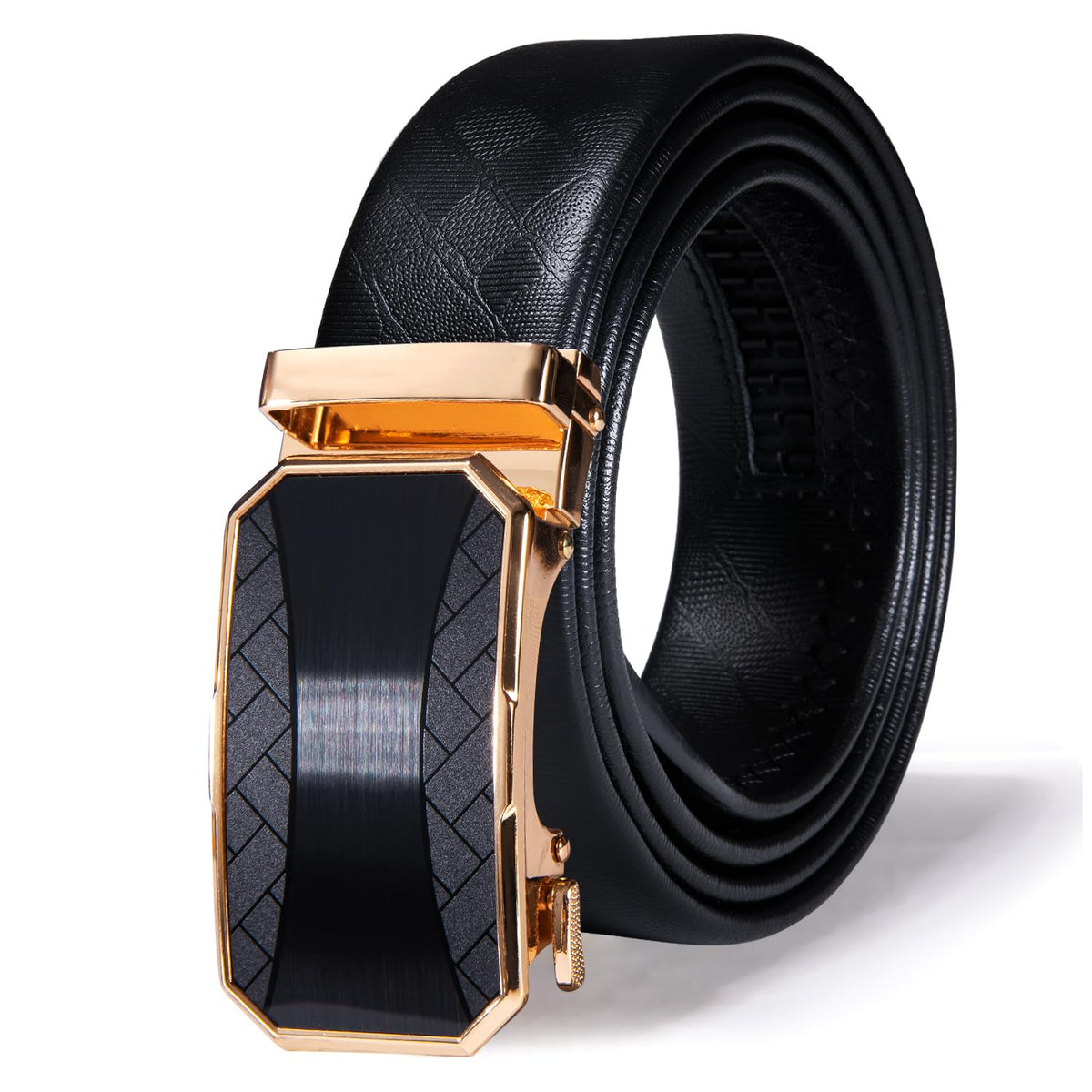 Dubulle Designer Mens Belts, Sliding Automatic Buckle Ratchet Dress Belt TOP Genuine Leather Strap Gifts, Solid+square, Waist Size 24-38", Belt 43"