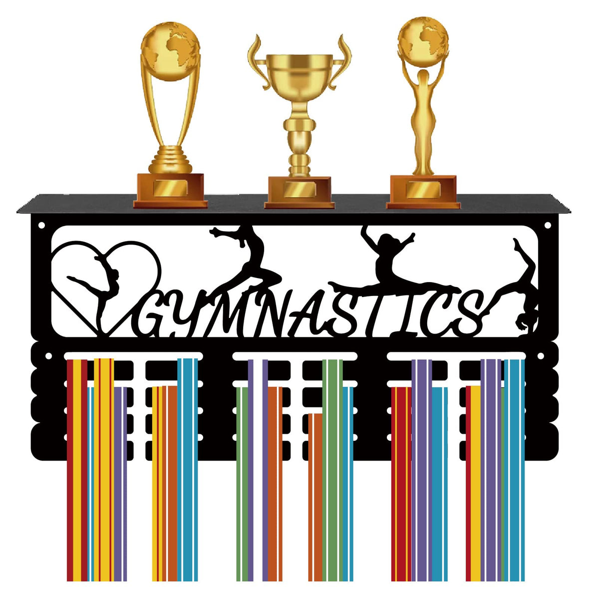 CREATCABIN Gymnastics Medal Holder Trophy Shelf Medal Hanger Display with Shelf Stand Sports 4 Rows Wall Mount Hold 70+ Medals for Women Gymnastics Soccer Running Swimming Awards Rack 15.7 x 7.9 Inch