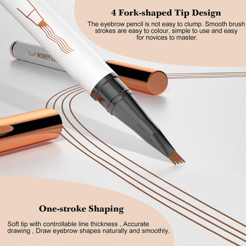 2pc Eyebrow Tattoo Pencil 4 Fork Tip 3D Microblading, 2024 New 4-Tip Eyebrow Pencil Natural Makeup Fine Stroke Magic Eyebrow Pencil, Eye Brown Long-Lasting (Light Brown)