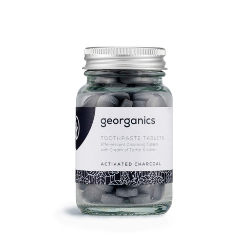 Georganics Mineral Toothtablets - Natural Effervescent Cleansing Tablets with Kaolin Clay - Vegan, SLS, Cruelty and Fluoride Free - Charcoal - 120 Tablets