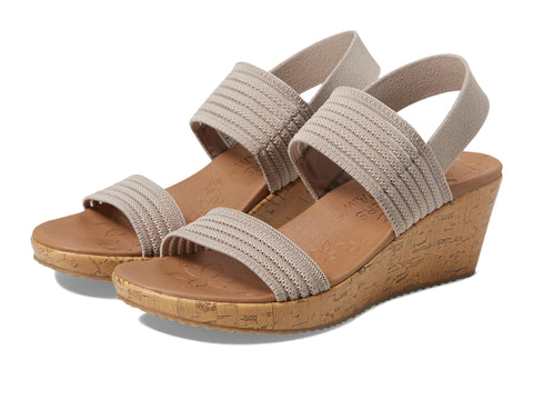 Skechers Women's Beverlee-Sheer Luck Wedge Sandal, Taupe, 10