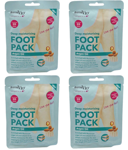 Derma V10 Foot Pack Mask (4 Pack) Deep Moisturising Tea Tree and Peppermint Oil, Honey and Almond Oil Moroccan Argan Oil & Hemp Seed Oil (Moroccan Argan Oil)
