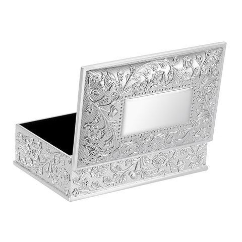 Hipiwe Rectangular Silver Jewelry Box Small Trinket Storage Box Deluxe Treasure Chest Case Earring Ring Necklace Organizer Decorative Keepsake Box Christmas Gift for Women Girls