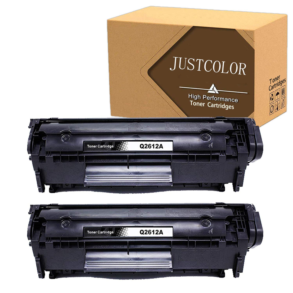 JUSTCOLOR Compatible Toner Cartridges Replacement for HP 12A Q2612A to use with 1020 1012 1022 1018 1010 3015 3030 3050 3052 M1120 Printer (Black, 2-Pack)