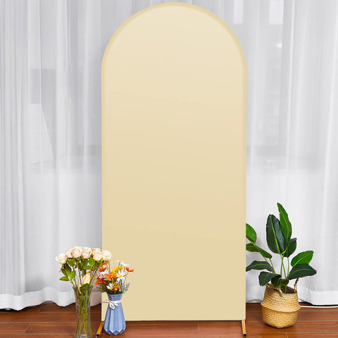 Irenare Arch Backdrop Cover Spandex Fit Round Top Backdrop Arch Stand Backdrop Fabric Wedding Arch Cover for Birthday Party Banquet Decoration (Frame Not Included) (Beige, 3.3 x 6.6 ft)