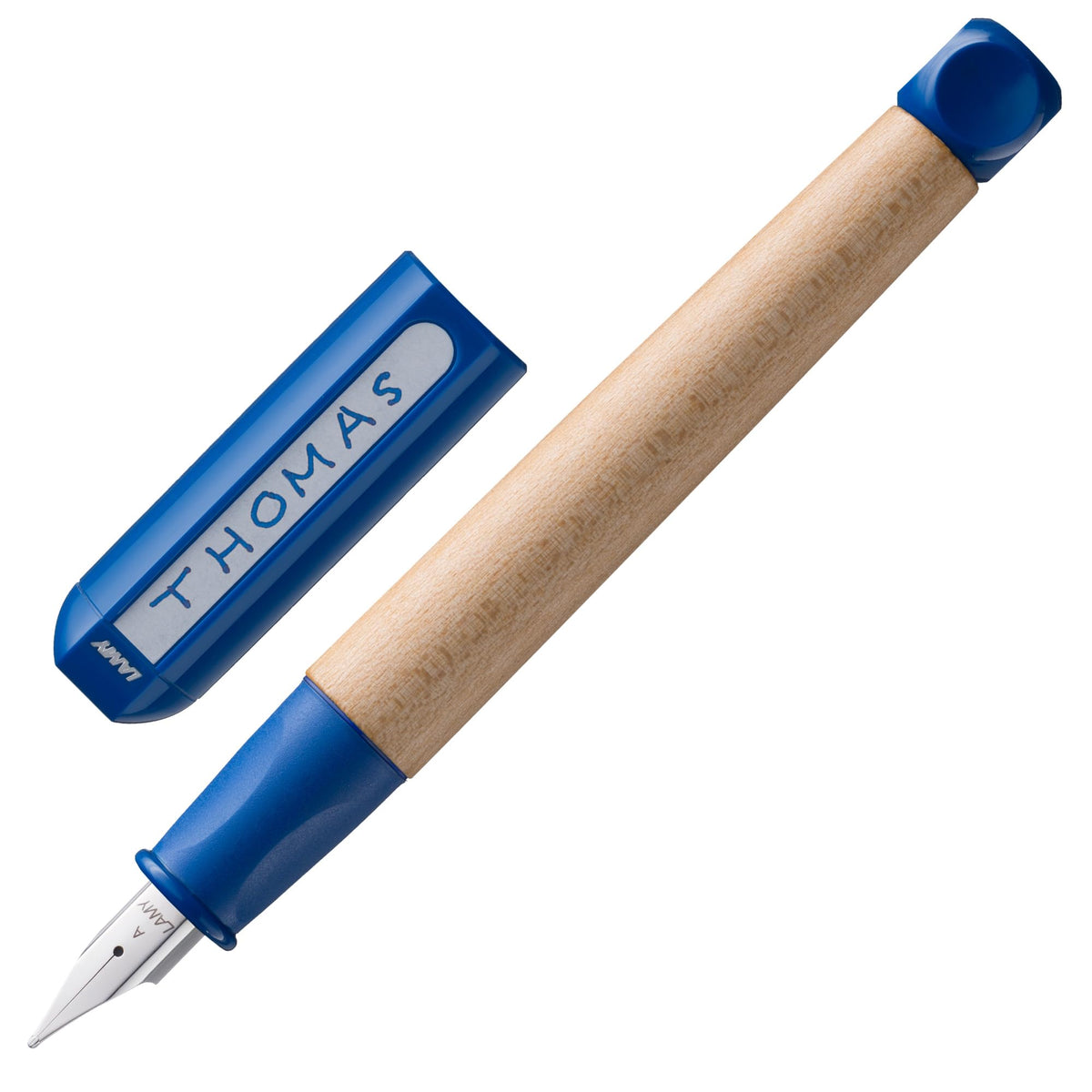 LAMY abc blue - child-friendly Fountain Pen for writing beginners with ergonomic grip & polished steel nib in size A - robust maple wood - including LAMY T 10 blue ink cartridge - Right-Handed