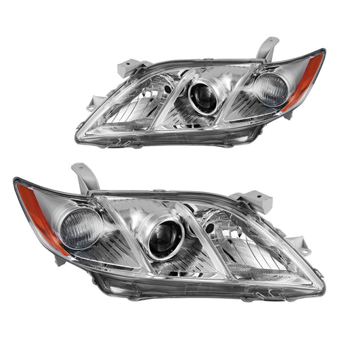 PHILTOP Headlamp Headlight Assembly,Replacement for 2007-2009 Camry,Chrome Housing Amber Reflector Clear Lens,OE 8113006201, 8117006201