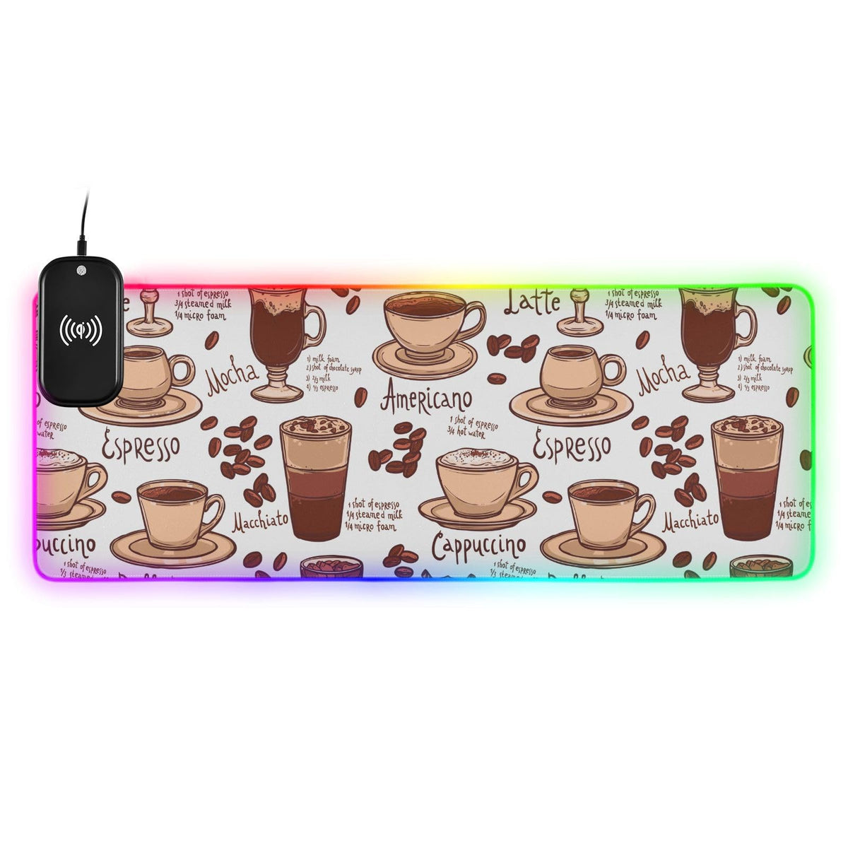 Cups Coffee Wireless Charging Mouse Pad for Mobile Phone Extra Large Gaming Mousepad with 13 Lighting Modes Computer Mat for Office Home Gaming MacBook PC Laptop Desk