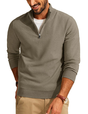 PJ PAUL JONES Men's Troyer Pullover 1/4 Zip Fine Knit Winter Jumper Long Sleeve Texured Jumper with Stand-Up Collar, brown, M