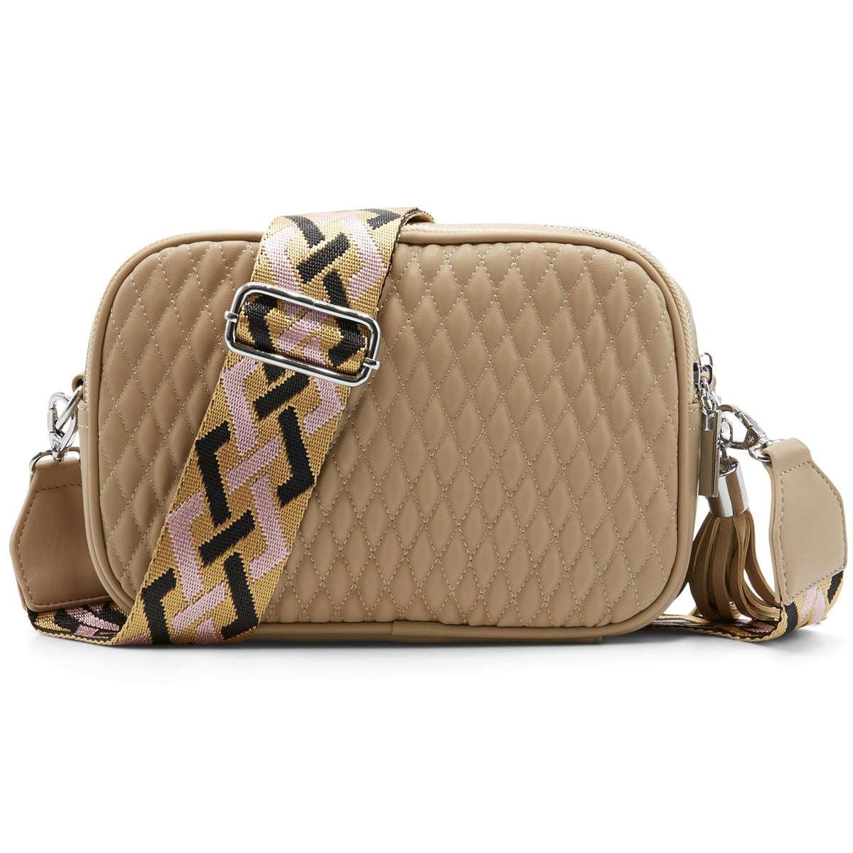 Woodland Leathers Women's Cross Body Bag, Quilted Crossbody Shoulder Bags, Multi Pocket Satchel Small Black Handbag, Fashion Bottega Bag with Wide Strap