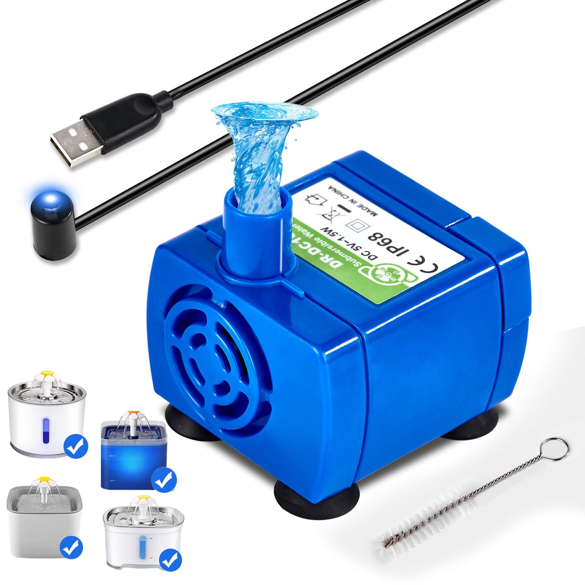 Cat Water Fountain Pump, Pet Water Fountain Pump Replacement Pump Motor for for Round, Cubic, Flower Cap Cat Fountain