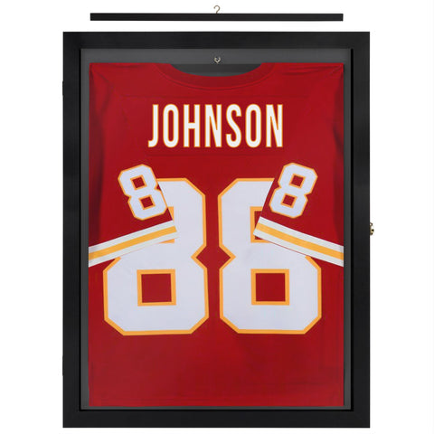 Americanflat Kids Jersey Frame Display Case with Polished Plexiglass - 18x24 Lockable Display Case - Silhouette Collection - Jersey Frame for Soccer, Baseball, Hockey, Football, Basketball - Black
