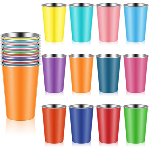 Uiifan 16 oz Stainless Steel Pint Cup Stackable Tumblers Stainless Steel Cups Drinking Pint Tumbler Camping Cups Drinking Metal Glasses for Travel Festivals Picnic Camping(Multicolored, 12 Pcs)
