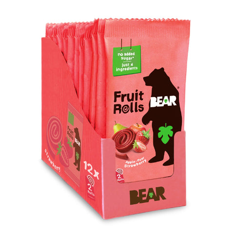 BEAR Real Fruit Snack Rolls - Gluten Free, Vegan, and Non-GMO - Strawberry - Healthy School And Lunch Snacks For Kids And Adults, 0.7 Ounce (Pack of 12)