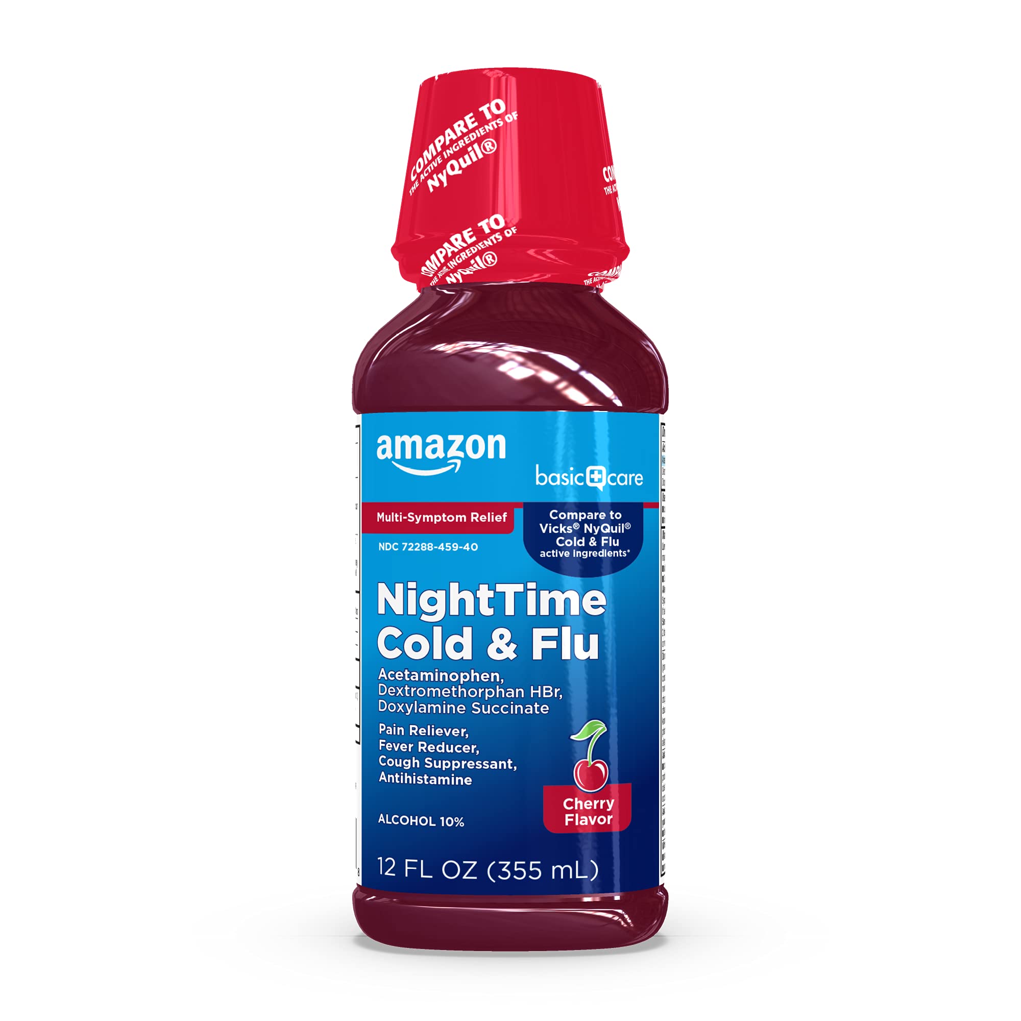 Amazon Basic Care Night Time Cold & Flu Liquid, Cherry, 12 Fl Oz (Pack of 1)