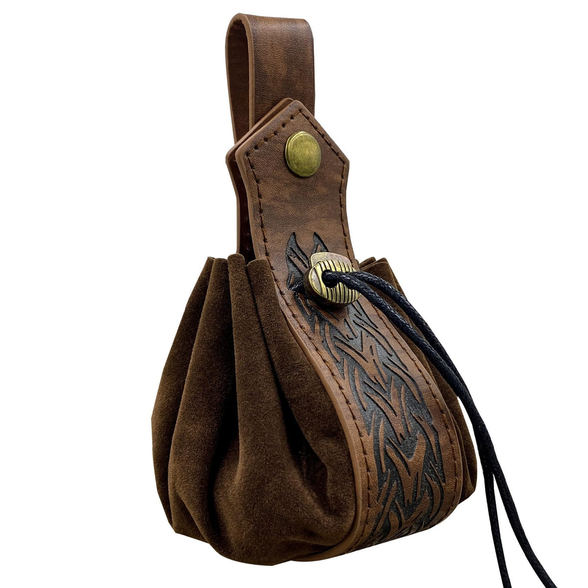 Medieval Faux Leather Pouch,Viking Drawstring Pouch,Vintage Renaissance Coin Purse,Dice Bag for LARP Halloween Ren Faire (Brown-2)