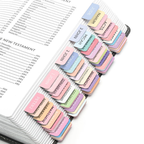 Bozenu 2 Pack Bible Tabs for Women and Men, Large Print Bible Tabs for Women Study Bible, 39 Old Testaments, 27 New Testaments and 9 Blank Tabs per Set, Easy to Apply Bible Tabs for Kids