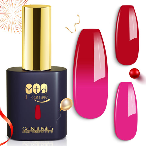 YTD Likomey Color Changing Gel Nail Polish,15ml Hot Pink To Red Mood Temperature Change Colors Christmas Winter Ombre Thermal Salon Home Nail Art Manicure UV Nail Gel Varnish,WB11