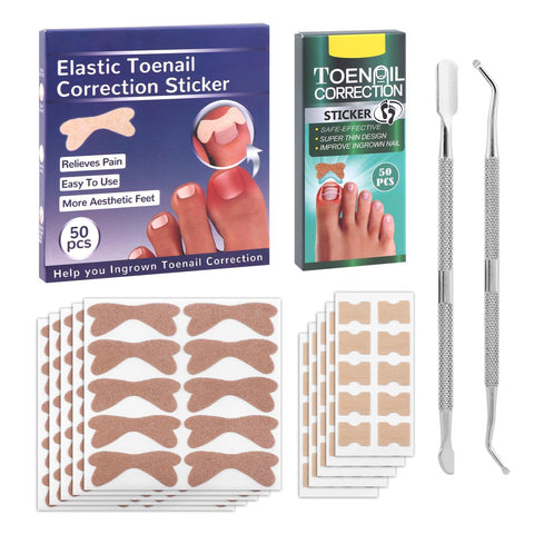 100 Pieces Ingrown Toenail Corrector Patch Ingrown Toenail Corrector Treatment Tool Sets with Double-end ingrown toenail lifter, Ingrown Toenail Corrector Patch, Double-end cuticle remover