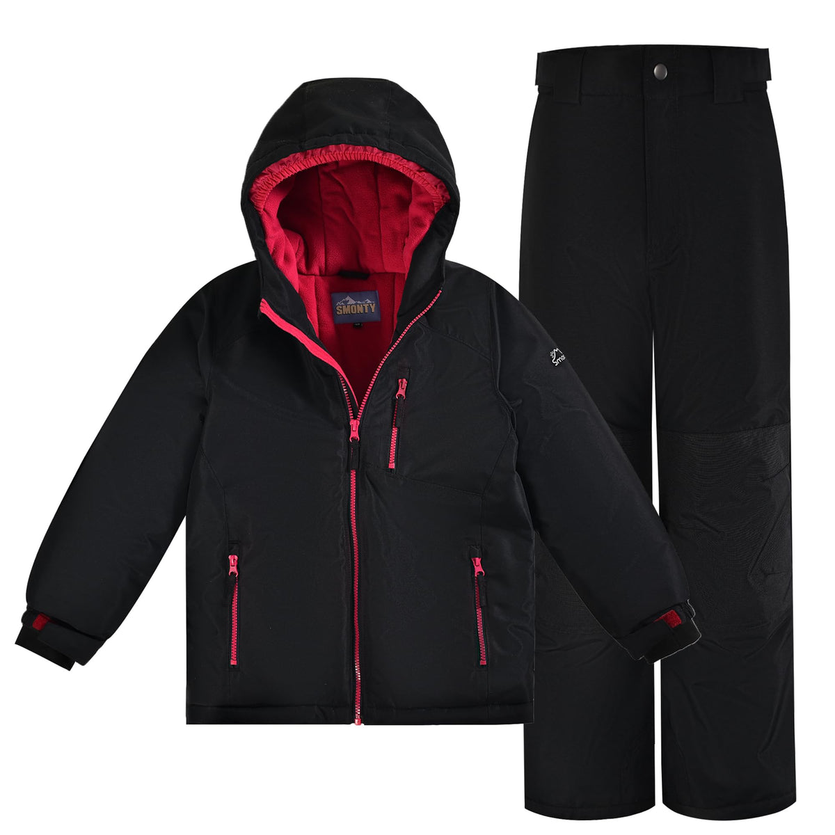 SMONTY Boys Snow Suit Winter Ski Jacket & Pants Set Windproof Waterproof Warm Coat Ski Suit (10-12, BLACK)