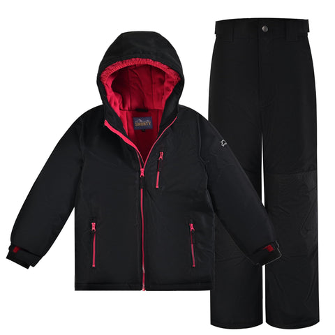 SMONTY Boys Snow Suit Winter Ski Jacket & Pants Set Windproof Waterproof Warm Coat Ski Suit (10-12, BLACK)