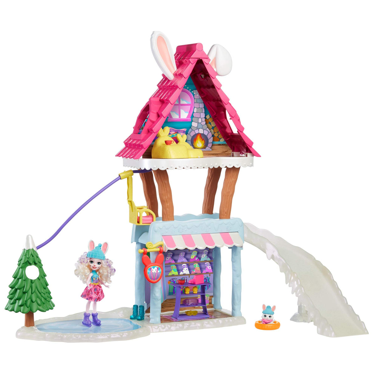 Enchantimals HoppinÃƒÆ’Ã‚Â¢ÃƒÂ¢Ã¢â‚¬Å¡Ã‚Â¬ÃƒÂ¢Ã¢â‚¬Å¾Ã‚Â¢ Ski Chalet (25-in) with Bevy Bunny Doll (6-in) & Jump Animal Figure, With 5 Areas of Play, Go up Lift & Slide Down Slope, Makes a Great Gift For Kids Ages 3-8 Year Olds