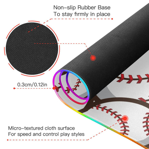 Baseball Ball Sport Wireless Charging Mouse Pad for Mobile Phone Extra Large Gaming Mousepad with 13 Lighting Modes Keyboard Mat for Office Home Gaming MacBook PC Laptop Desk