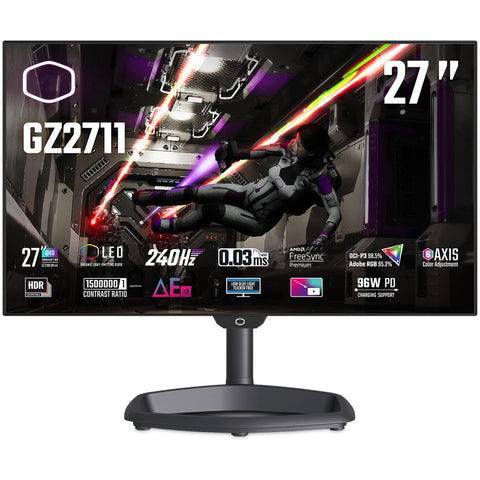 Cooler Master Tempest GZ2711 27" OLED Monitor - WQHD (2560x1440), 240Hz, 0.03ms GtG, WOLED Panel, 98.5% DCI-P3 (?E?2, 10-Bit), KVM, RGB Ambient Light, 4-Way Stand, DP 1.4, HDMI 2.1, USB Type-C (96W)