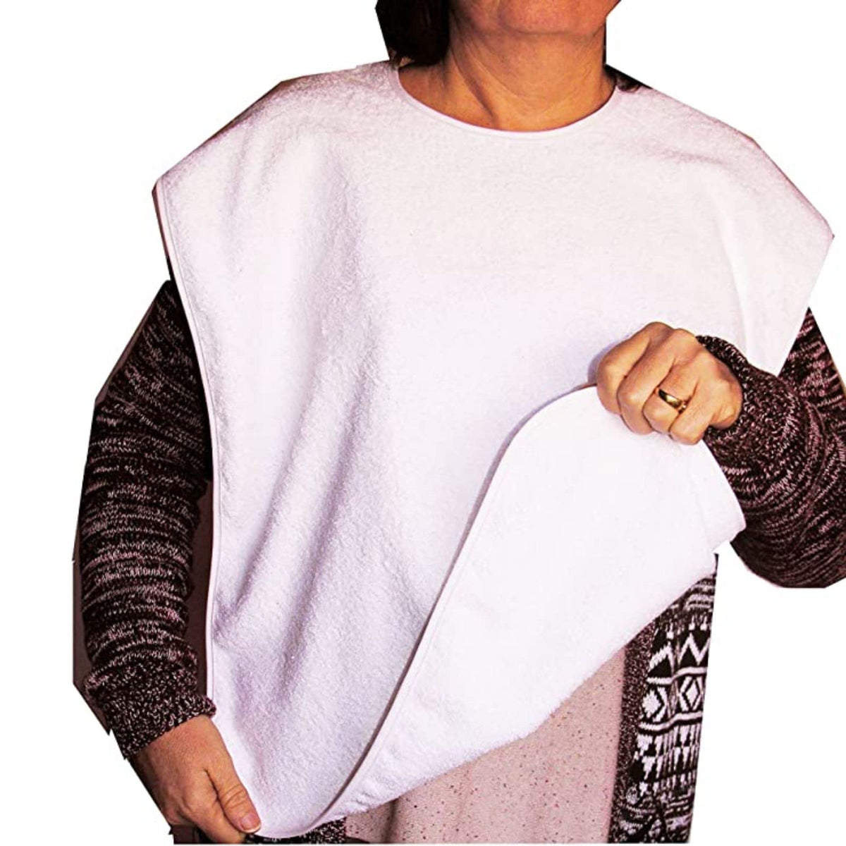 Ti TIN | Set of 3 White Bibs for Adults | Adult Size 50x60 cm | Washable Adult Bibs for Elderly | Overhead Bibs | 90% Cotton 10% Polyester