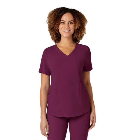 WonderWink Womens V-Neck Top Medical Scrubs, Wine, X-Large US