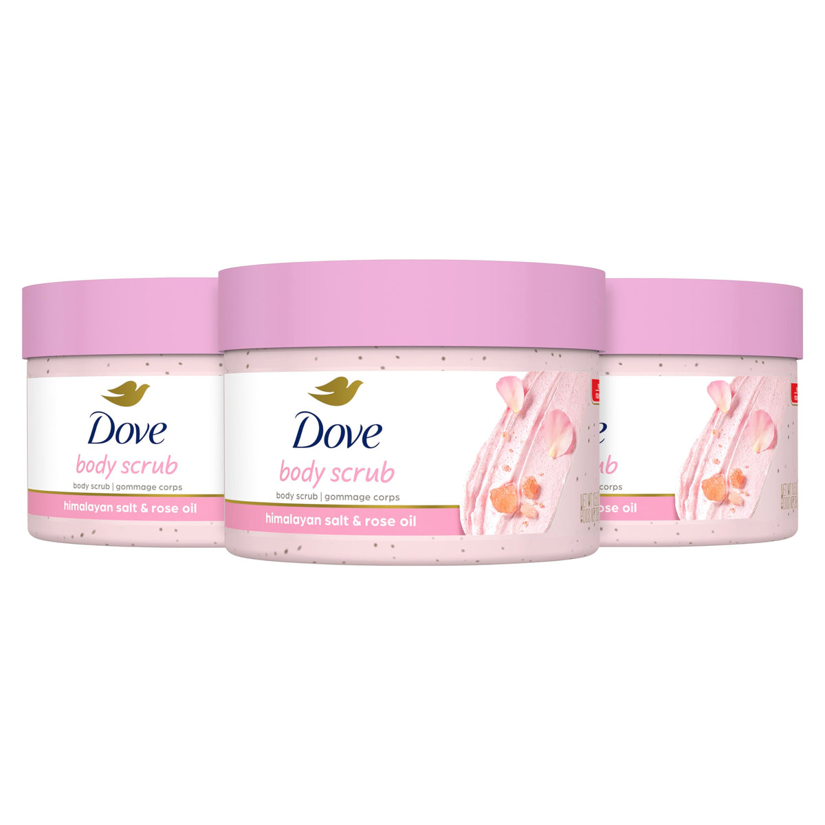 Dove Body Scrub Himalayan Salt & Rose Oil 3 Count for Visibly Silky-Smooth, Nourished Skin, with ÃƒÆ’Ã¢â‚¬Å¡Ãƒâ€šÃ‚Â¼ Moisturizing Cream, 10.5 oz