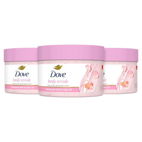 Dove Body Scrub Himalayan Salt & Rose Oil 3 Count for Visibly Silky-Smooth, Nourished Skin, with ÃƒÆ’Ã¢â‚¬Å¡Ãƒâ€šÃ‚Â¼ Moisturizing Cream, 10.5 oz
