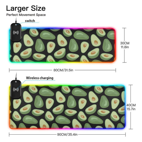 Half Whole Avocado Fruit Wireless Charging Mouse Pad for Mobile Phone Extra Large Gaming Mousepad with 13 Lighting Modes Keyboard Mat for Office Home Gaming MacBook PC Laptop Desk