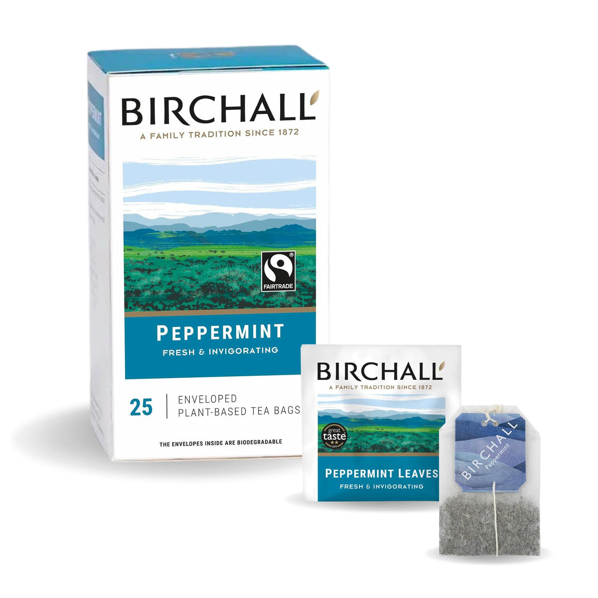 Birchall Tea Bags, Peppermint Tea Gift Set, Caffeine Free Tea Bursting with Full Flavour, Perfect Vegan Gifts, 25 Enveloped Plant-Based Tea Bags