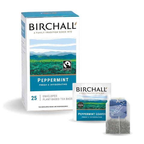 Birchall Tea Bags, Peppermint Tea Gift Set, Caffeine Free Tea Bursting with Full Flavour, Perfect Vegan Gifts, 25 Enveloped Plant-Based Tea Bags