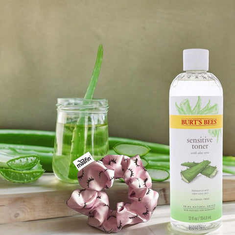 Burts Bees Toner - Sensitive Toner, 12 Oz - Aloe Vera Facial Toner Gentle, Alcohol-Free Facial Care for All Skin Types, Soothing Hydration, Unisex, Bundle with Hair Tie, [Pack of 2]