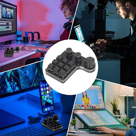 Walfront 9 Keys 3 Knobs Mini Mechanical Keypad RGB LED Dustproof Red Switch Gaming Keypad Supports Keypad Programming Macro for Office and Gaming