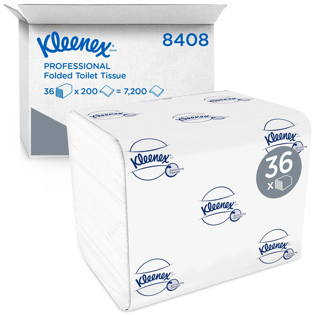 Kleenex Folded Toilet Tissue 8408 - 2 Ply Bulk Toilet Paper - 36 Packs x 200 Toilet Paper Sheets (7,200 sheets) , soft and comfortable