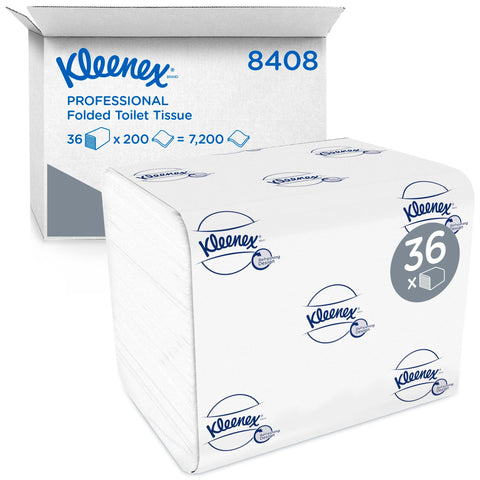 Kleenex Folded Toilet Tissue 8408 - 2 Ply Bulk Toilet Paper - 36 Packs x 200 Toilet Paper Sheets (7,200 sheets) , soft and comfortable