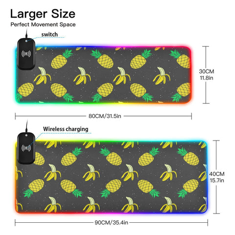 Bananas Pineapples Wireless Charging Mouse Pad for Mobile Phone Extra Large Gaming Mousepad with 13 Lighting Modes Mouse Mat for Gaming MacBook PC Laptop Desk Home Office