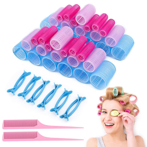 Encuryna Pack of 50 Hair Rollers Set, Self-Adhesive Hair Rollers, Curlers, Adhesive Rollers, Curls Without Heat Curlers with Comb and Duck Beak Clips for Women, Salon, Barber, Hairdresser