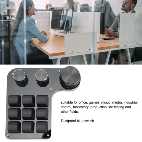Leapiture Mini Gaming Keypad 3 Knobs RGB Backlit Blue Switch Programmable 9 Key Keypad for Music Office Media Programmer