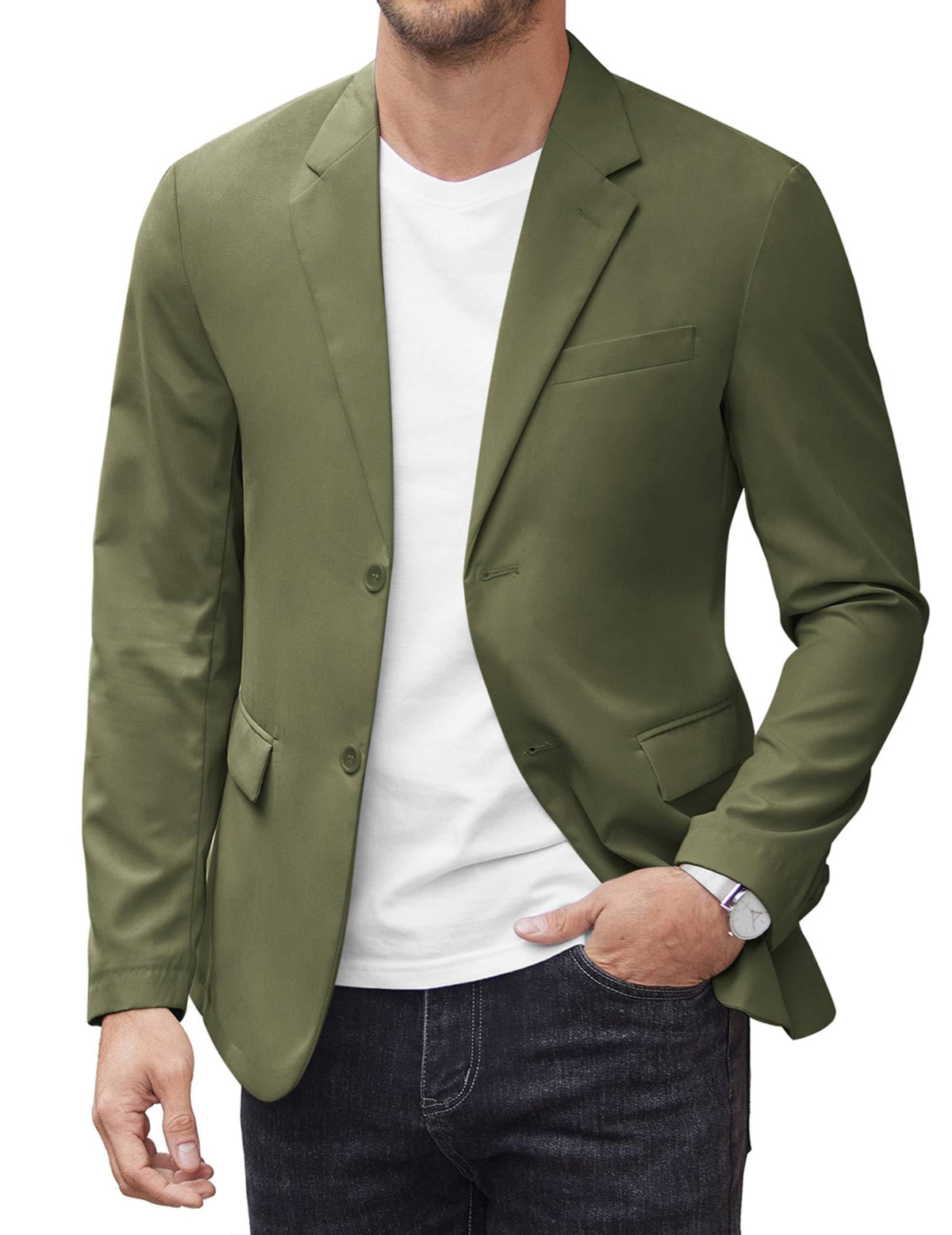 COOFANDY Mens Casual Blazer Slim Fit Sport Coat Party Office Weeding Business Army Green