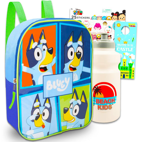 Disney Bluey Mini Backpack for Toddlers - Bundle with 11" Bluey Mini Backpack Plus Water Bottle, Stickers, and More | Bluey Backpack for Boys, Girls