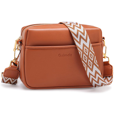 Gximdz es Small Crossbody Bags for Women Trendy Vegan Leather Crossbody Purses Shoulder Bag with Adjustable Wide Guitar Strap (Brown)