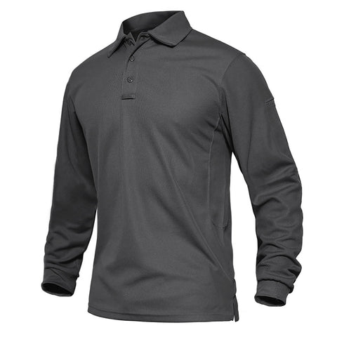 EKLENTSON Mens Polo Shirts Long Sleeve Tactical Shirt Breathable Outdoor Sports Tennis Work Top Grey,3XL