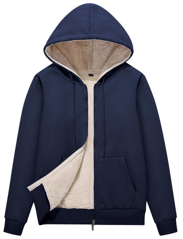 Flygo Women Winter Hoodies Zip Up Fleece Sherpa Lined Warm Sweatshirts Jacket(NavyBlue-M)